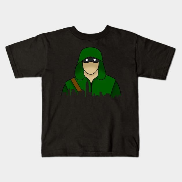 The Green Arrow with city skyline Kids T-Shirt by Ori